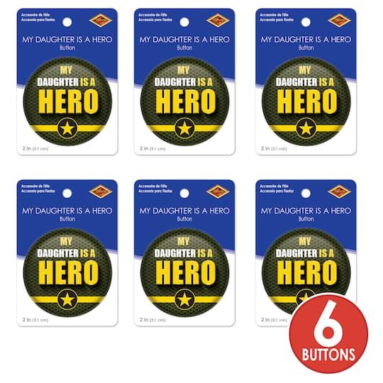 Beistle 2" Green & Yellow My Daughter Is A Hero Buttons, 6ct.
